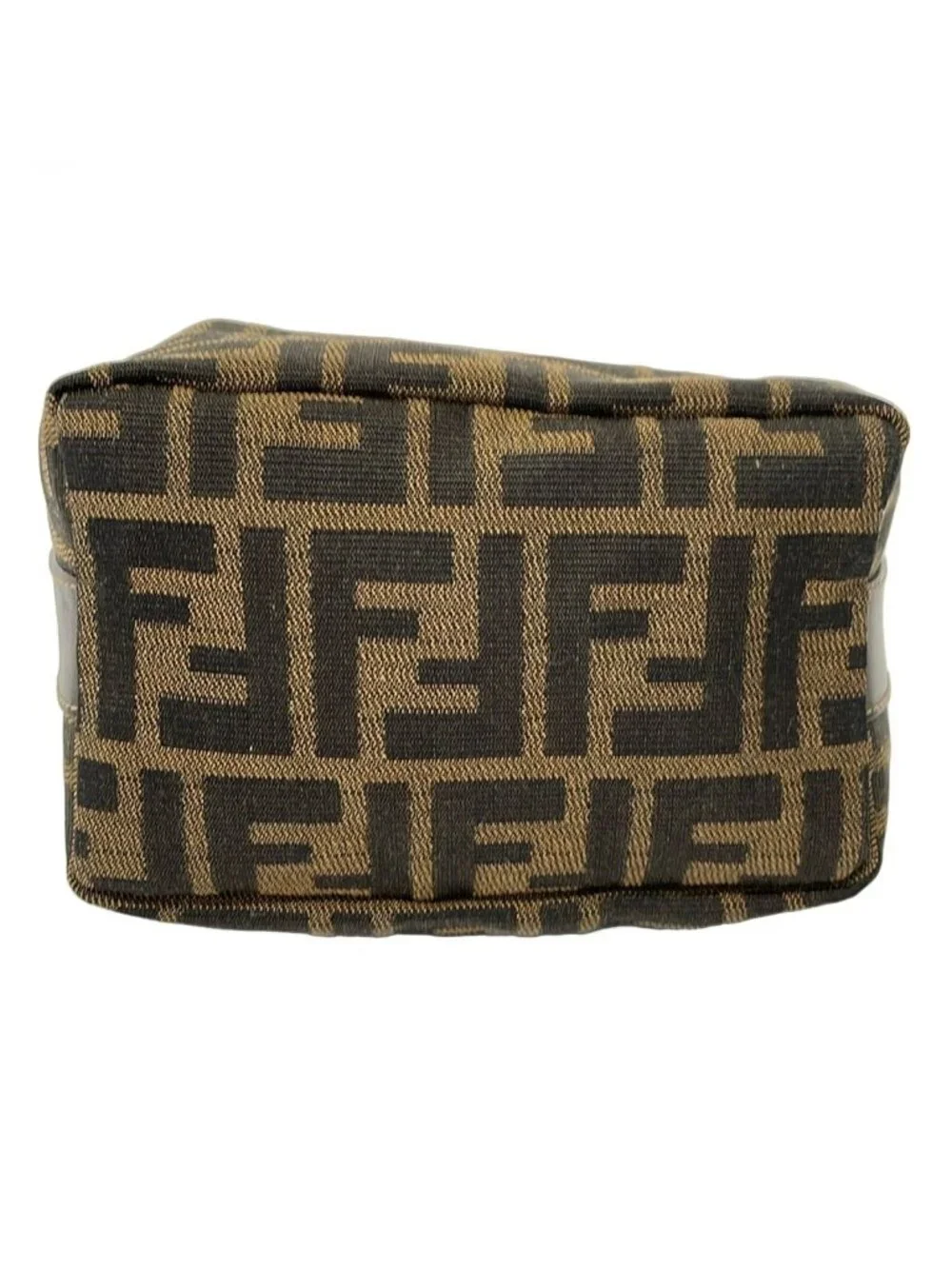 Fendi Pouch Zucca Pattern Brown Black Dark Leather